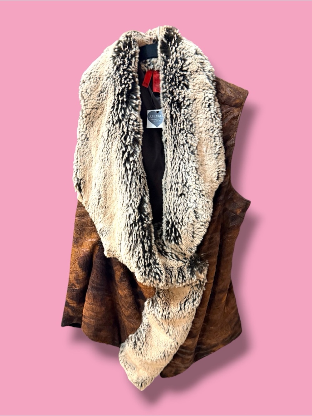 Faux Fur Trim Brown Vest - Unbranded Vintage
